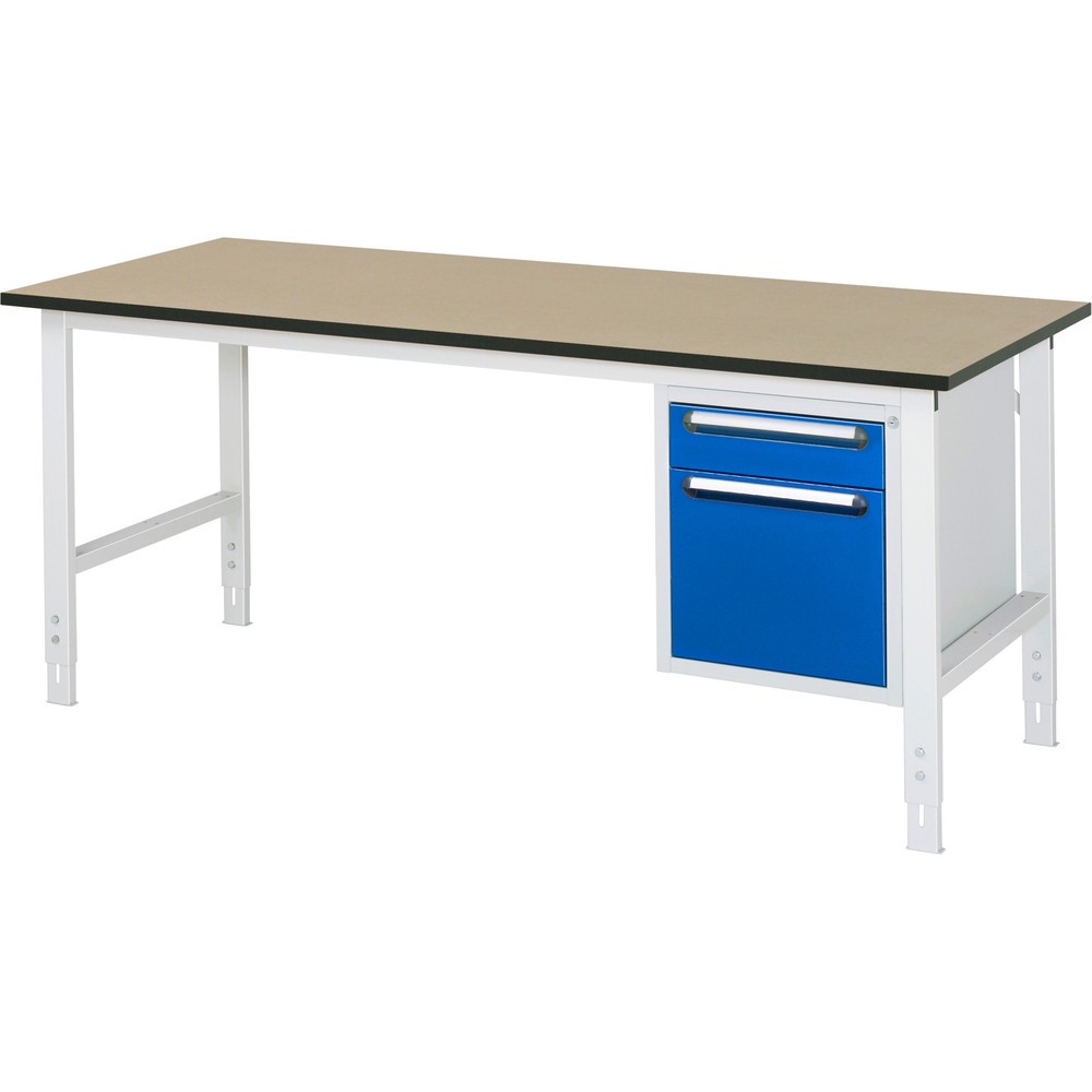 Numéro de l'image du produit 1: RAU Table de travail réglable en hauteur Série TOM, HxlxP 760-1 080 x 2 500 x 800 mm, 2 tiroirs, plan de travail en MDF