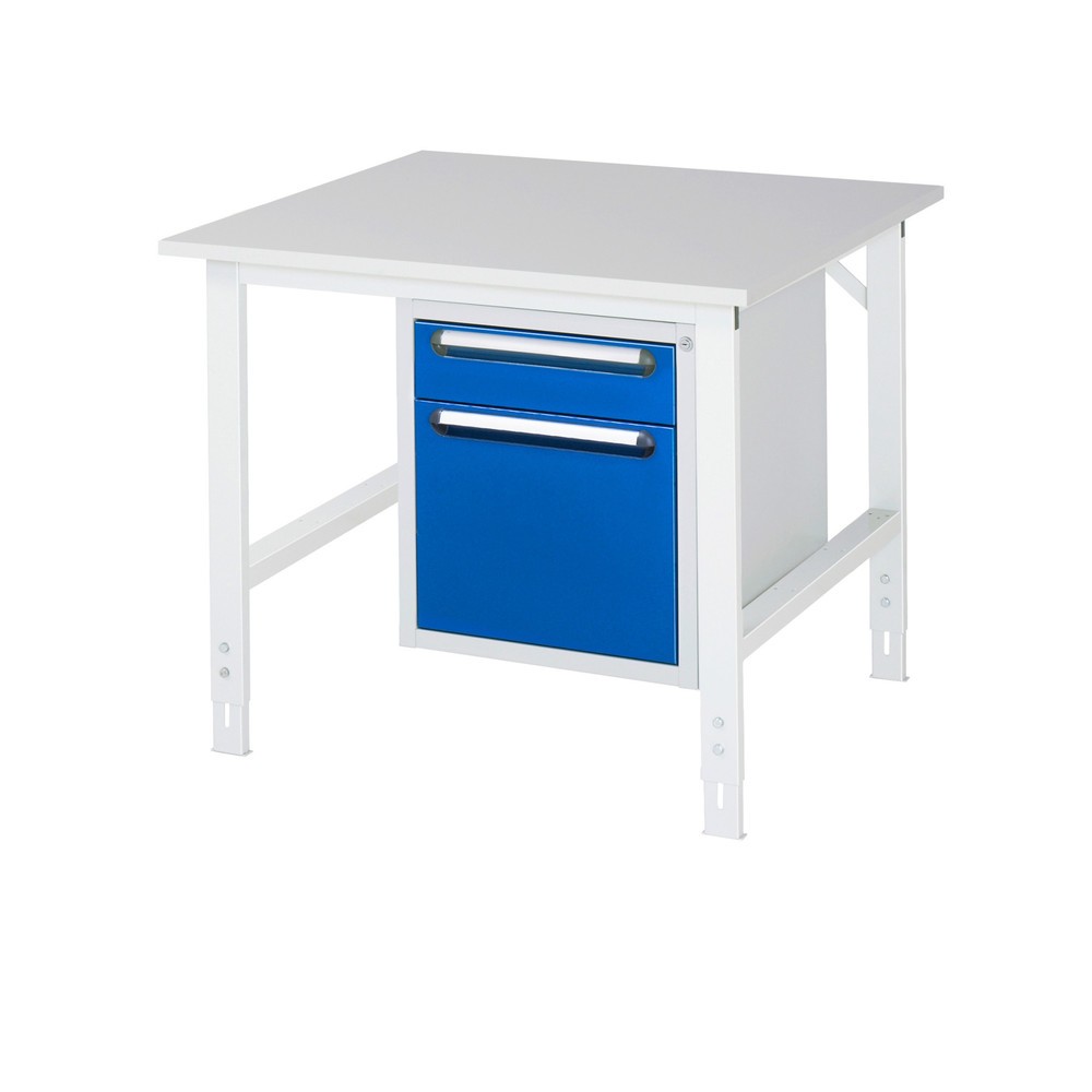 Numéro de l'image du produit 1: RAU Table de travail réglable en hauteur Série TOM, HxlxP 760-1 080 x 1 000 x 1 000 mm, 2 tiroirs, plan de travail avec revêtement en mélamine