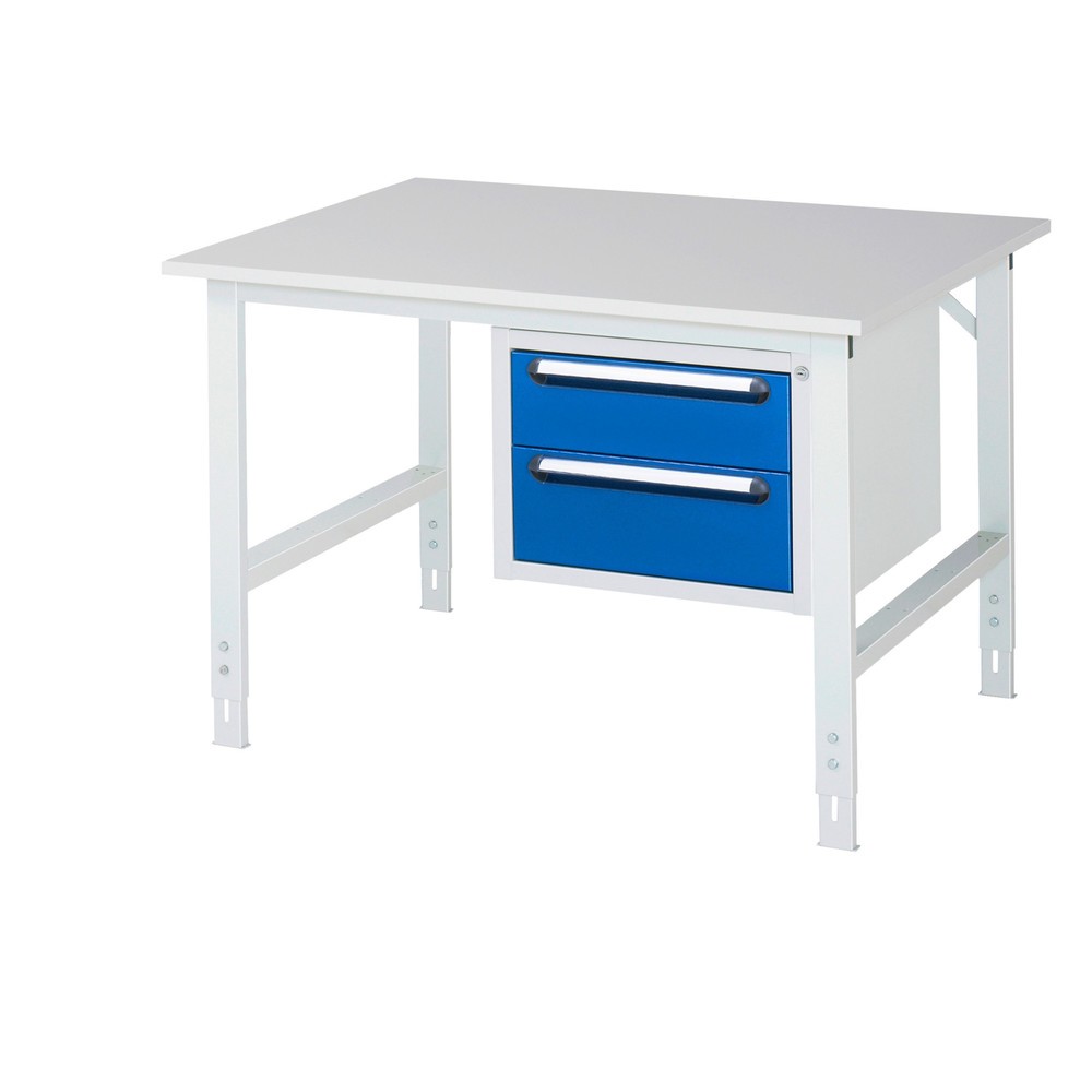 Numéro de l'image du produit 1: RAU Table de travail réglable en hauteur Série TOM, HxlxP 760-1 080 x 1 250 x 1 000 mm, 2 tiroirs, plan de travail avec revêtement en mélamine
