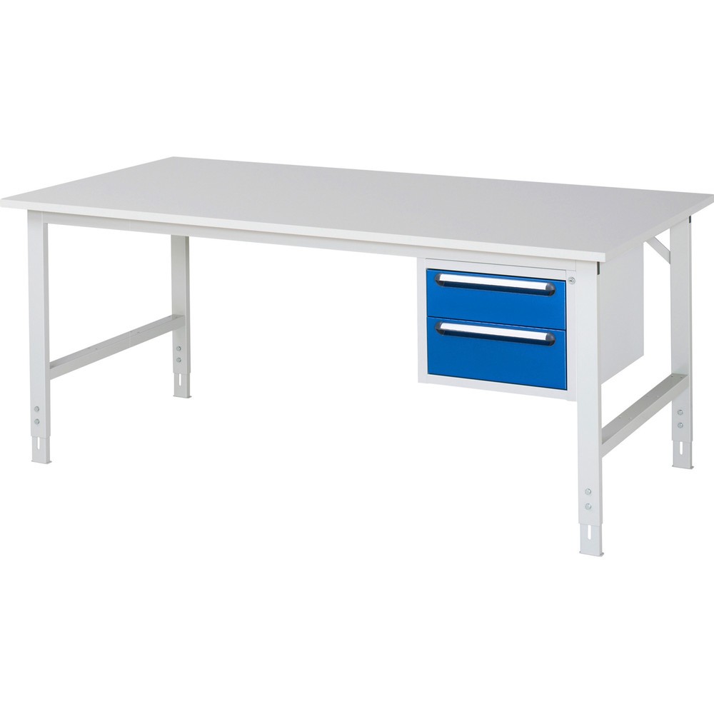 Numéro de l'image du produit 1: RAU Table de travail réglable en hauteur Série TOM, HxlxP 760-1 080 x 2 500 x 1 000 mm, 2 tiroirs, plan de travail avec revêtement en mélamine