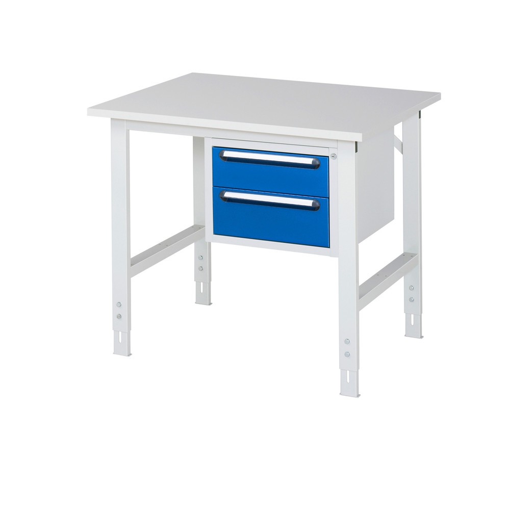 Numéro de l'image du produit 1: RAU Table de travail réglable en hauteur Série TOM, HxlxP 760-1 080 x 1 000 x 800 mm, 2 tiroirs, plan de travail avec revêtement en mélamine