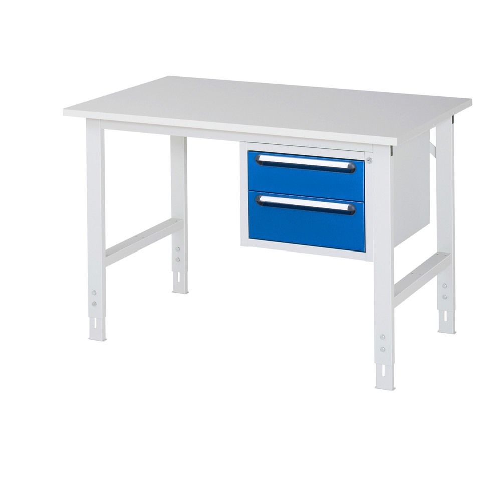 Numéro de l'image du produit 1: RAU Table de travail réglable en hauteur Série TOM, HxlxP 760-1 080 x 1 250 x 800 mm, 2 tiroirs, plan de travail avec revêtement en mélamine
