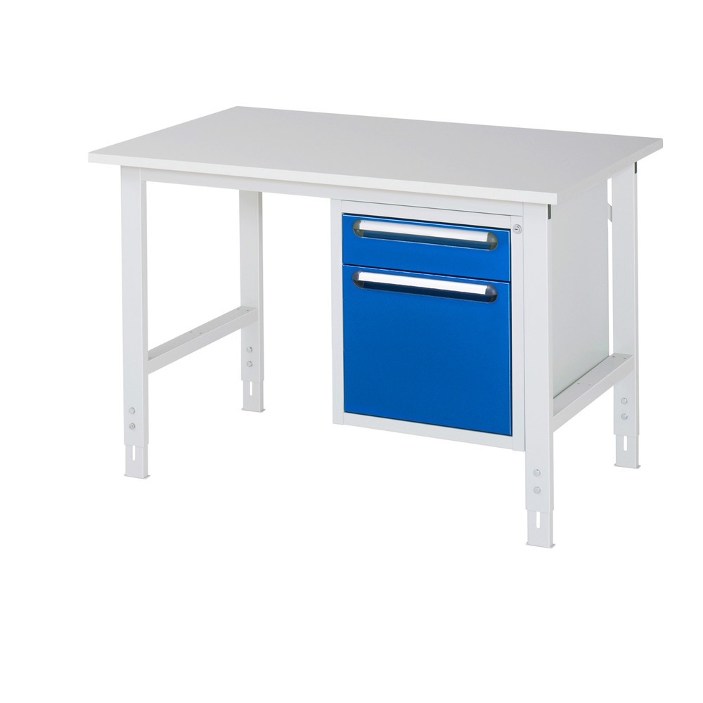 Numéro de l'image du produit 1: RAU Table de travail réglable en hauteur Série TOM, HxlxP 760-1 080 x 1 250 x 800 mm, 2 tiroirs, plan de travail avec revêtement en mélamine