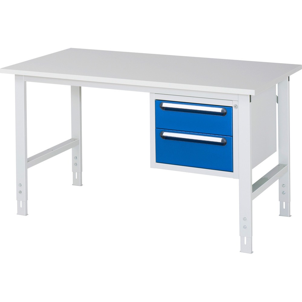 Numéro de l'image du produit 1: RAU Table de travail réglable en hauteur Série TOM, HxlxP 760-1 080 x 1 500 x 800 mm, 2 tiroirs, plan de travail avec revêtement en mélamine