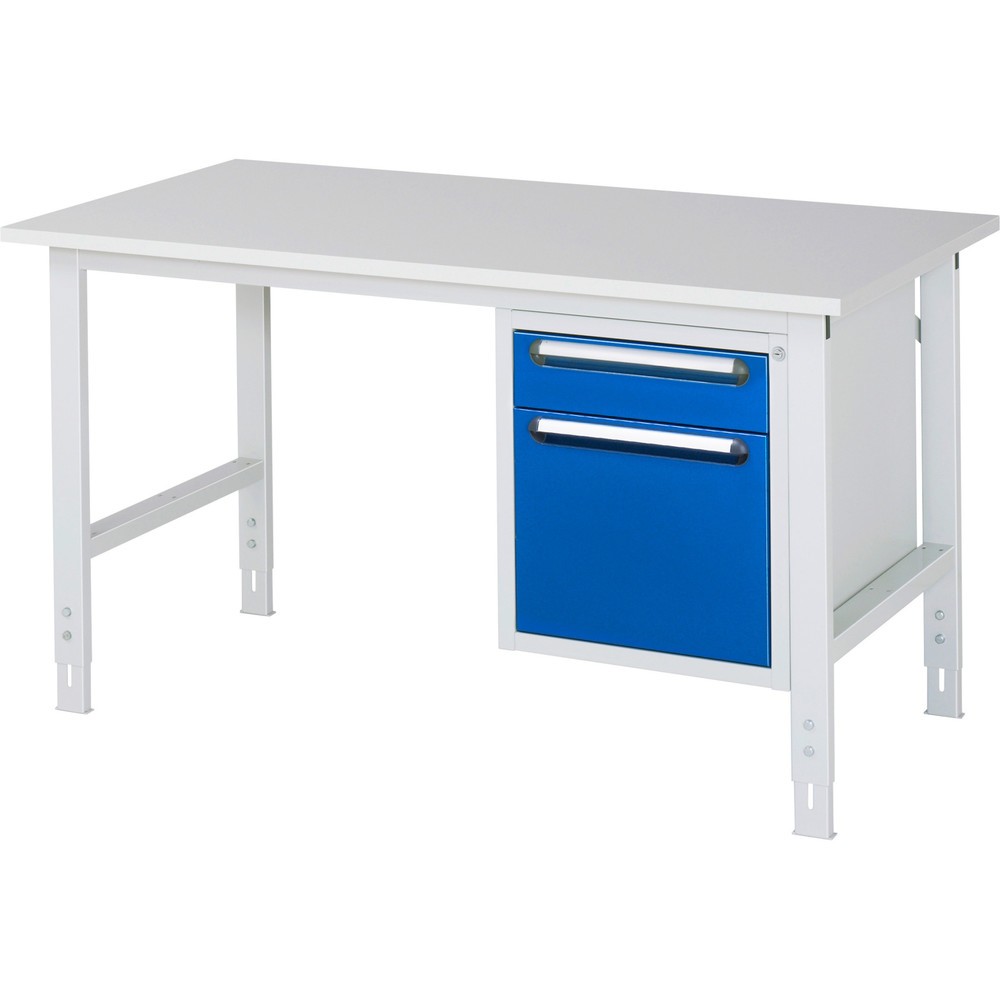 Numéro de l'image du produit 1: RAU Table de travail réglable en hauteur Série TOM, HxlxP 760-1 080 x 1 500 x 800 mm, 2 tiroirs, plan de travail avec revêtement en mélamine