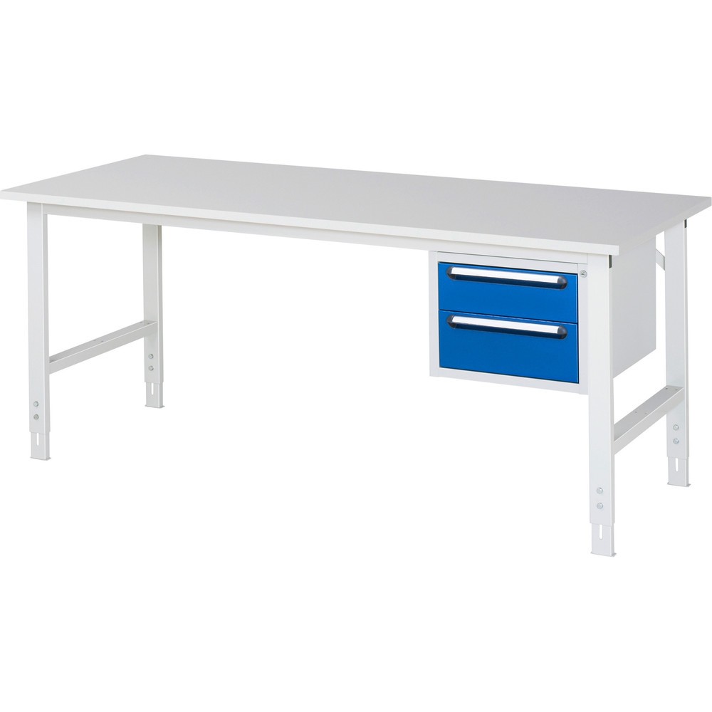 Numéro de l'image du produit 1: RAU Table de travail réglable en hauteur Série TOM, HxlxP 760-1 080 x 2 500 x 800 mm, 2 tiroirs, plan de travail avec revêtement en mélamine