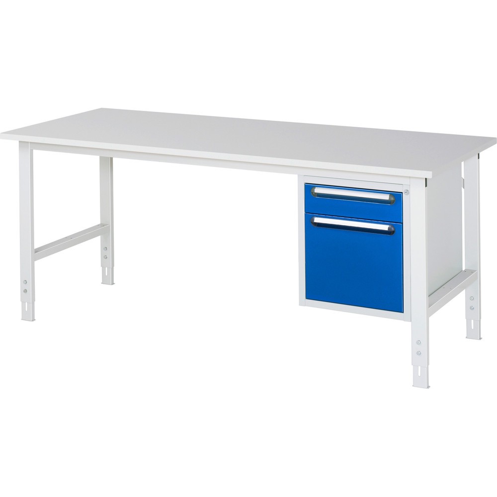 Numéro de l'image du produit 1: RAU Table de travail réglable en hauteur Série TOM, HxlxP 760-1 080 x 2 500 x 800 mm, 2 tiroirs, plan de travail avec revêtement en mélamine