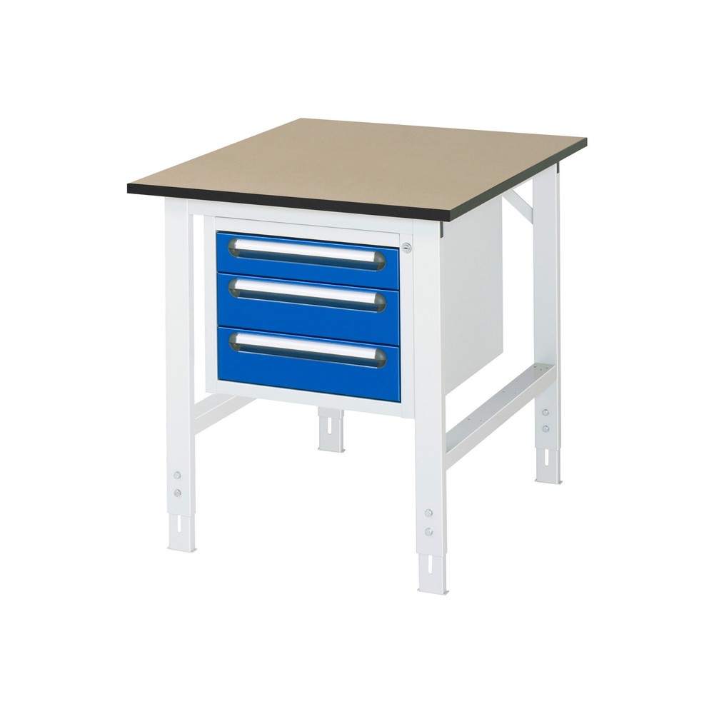 Numéro de l'image du produit 1: RAU Établi réglable en hauteur série TOM, HxlxP 760-1 080 x 750 x 1 000 mm, 3 tiroirs, Plan de travail en MDF