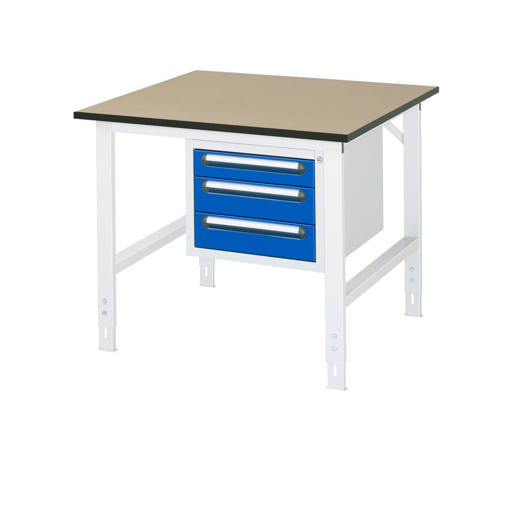 Numéro de l'image du produit 1: RAU Établi réglable en hauteur série TOM, HxlxP 760-1 080 x 1 000 x 1 000 mm, 3 tiroirs, Plan de travail en MDF