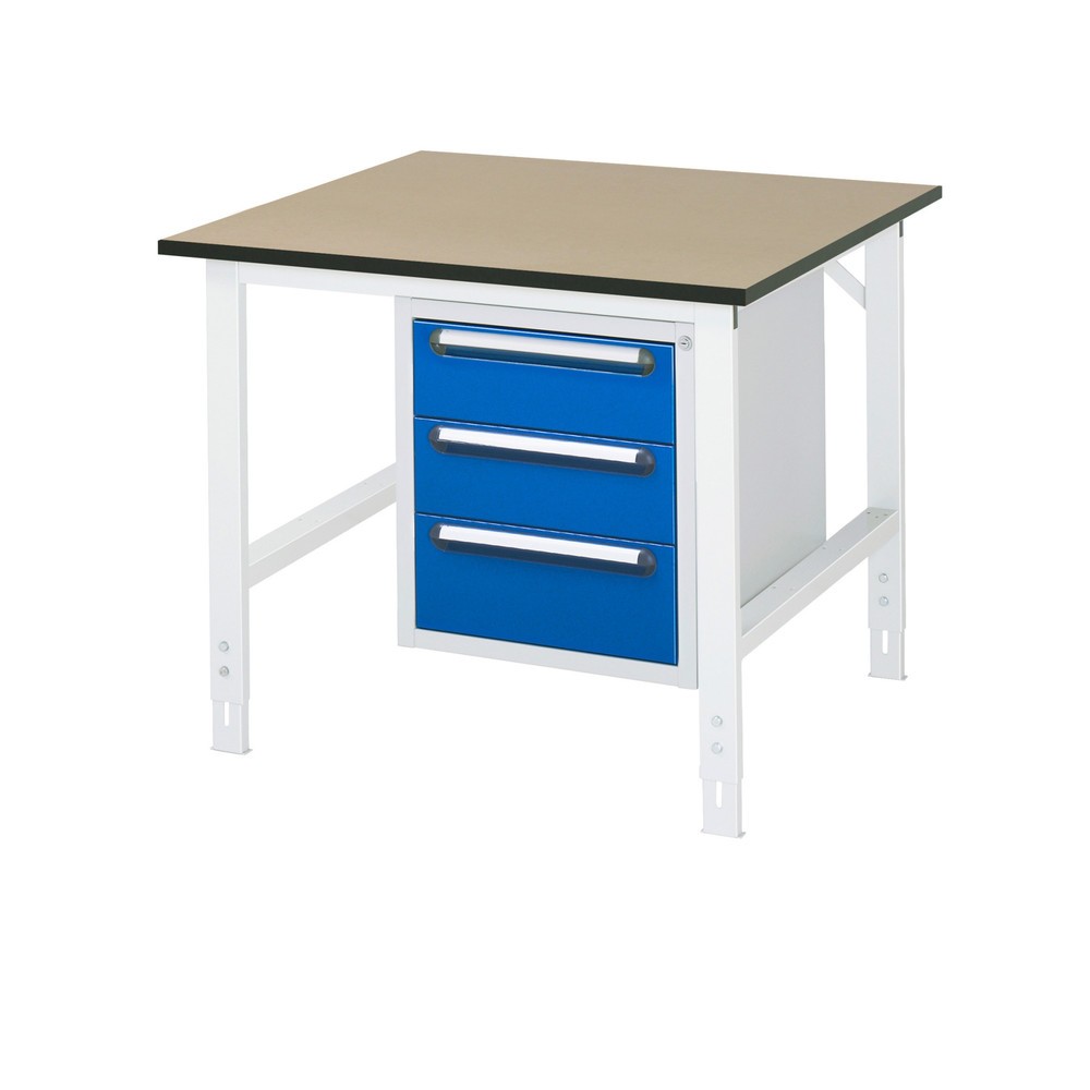 Numéro de l'image du produit 1: RAU Établi réglable en hauteur série TOM, HxlxP 760-1 080 x 1 000 x 1 000 mm, 3 tiroirs, Plan de travail en MDF