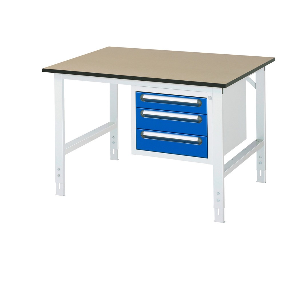 Numéro de l'image du produit 1: RAU Établi réglable en hauteur série TOM, HxlxP 760-1 080 x 1 250 x 1 000 mm, 3 tiroirs, Plan de travail en MDF