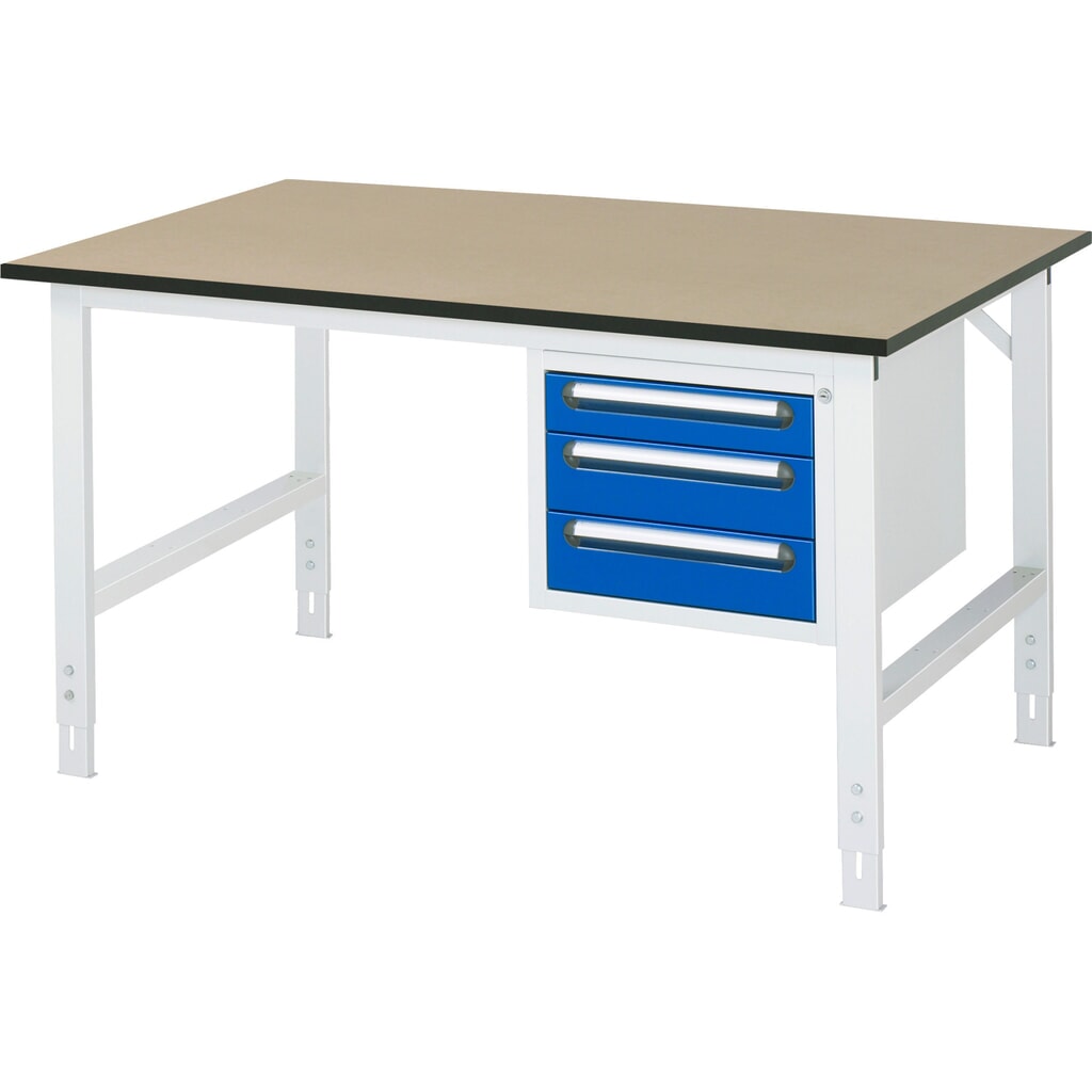 Illustration du produit: RAU Table de travail réglable en hauteur Série TOM, HxlxP 760-1 080 x 1 500 x 1 000 mm, 3 tiroirs, plan de travail en MDF