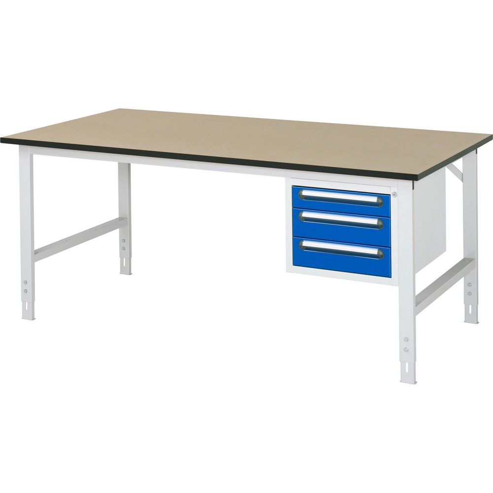 Numéro de l'image du produit 1: RAU Table de travail réglable en hauteur Série TOM, HxlxP 760-1 080 x 2 500 x 1 000 mm, 3 tiroirs, plan de travail en MDF
