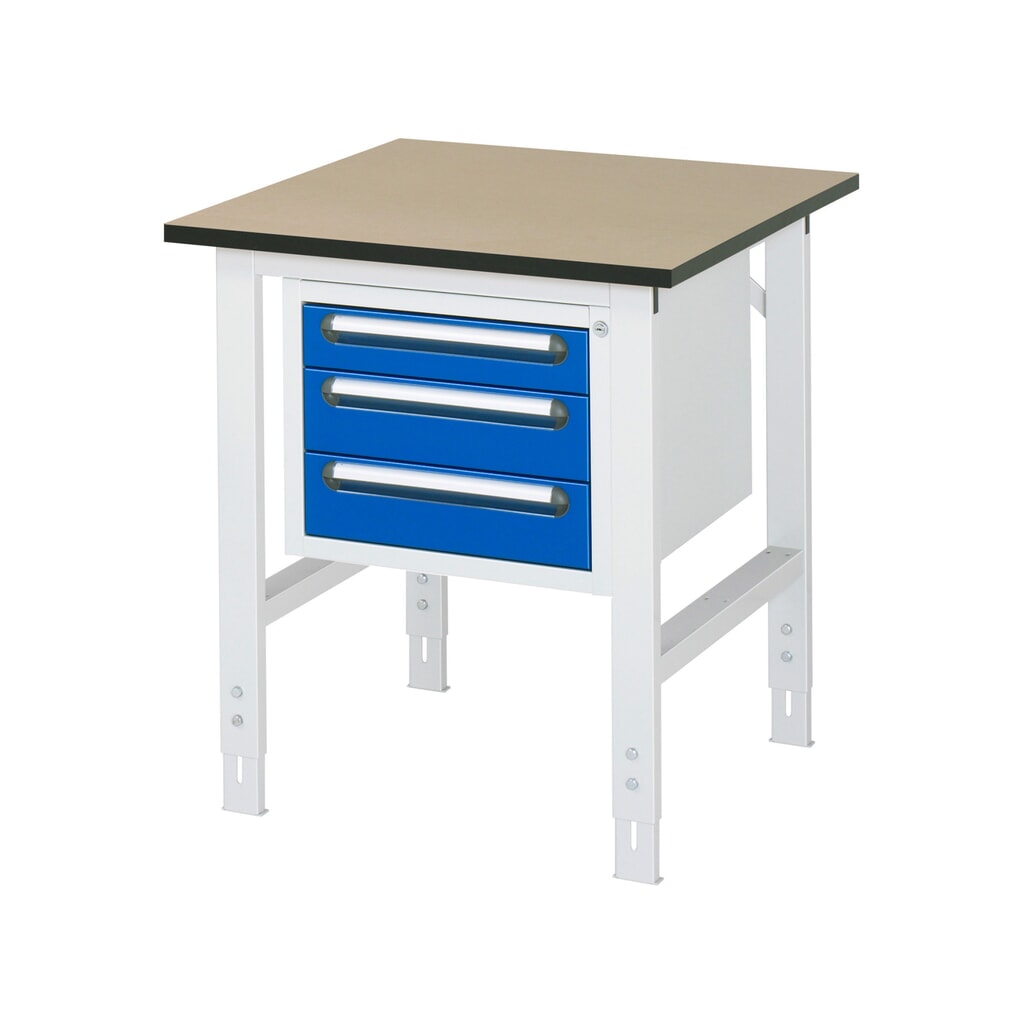 RAU Table de travail réglable en hauteur Série TOM, HxlxP 760-1 080 x 750 x 800 mm, 3 tiroirs, plan de travail en MDF N° de l'image du produit 1 : RAU Table de travail réglable en hauteur Série TOM, HxlxP 760-1 080 x 750 x 800 mm, 3 tiroirs, plan de travail en MDF