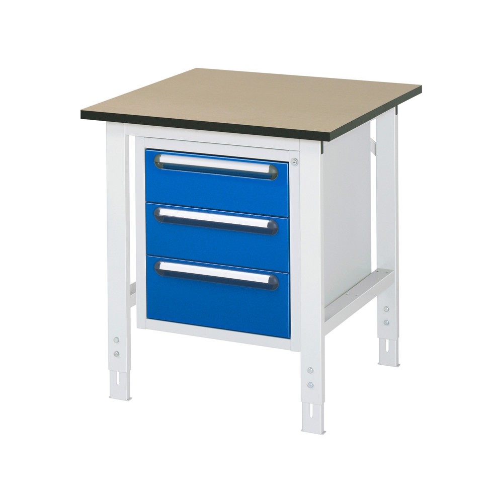 Numéro de l'image du produit 1: RAU Table de travail réglable en hauteur Série TOM, HxlxP 760-1 080 x 750 x 800 mm, 3 tiroirs, plan de travail en MDF
