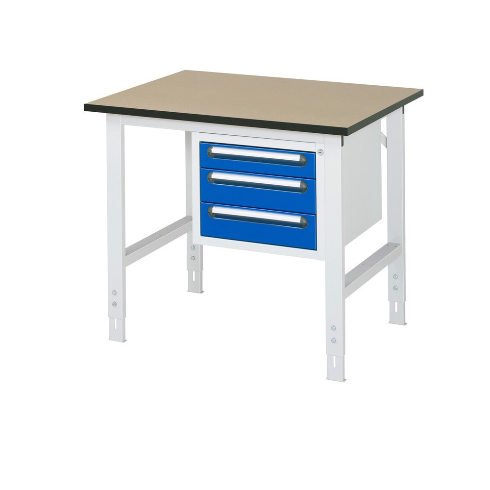 Numéro de l'image du produit 1: RAU Table de travail réglable en hauteur Série TOM, HxlxP 760-1 080 x 1 000 x 800 mm, 3 tiroirs, plan de travail en MDF