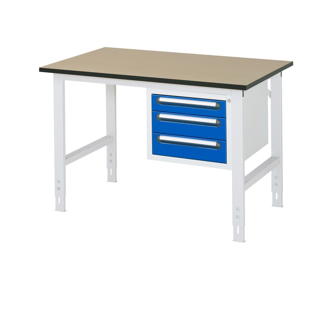 Numéro de l'image du produit 1: RAU Table de travail réglable en hauteur Série TOM, HxlxP 760-1 080 x 1 250 x 800 mm, 3 tiroirs, plan de travail en MDF