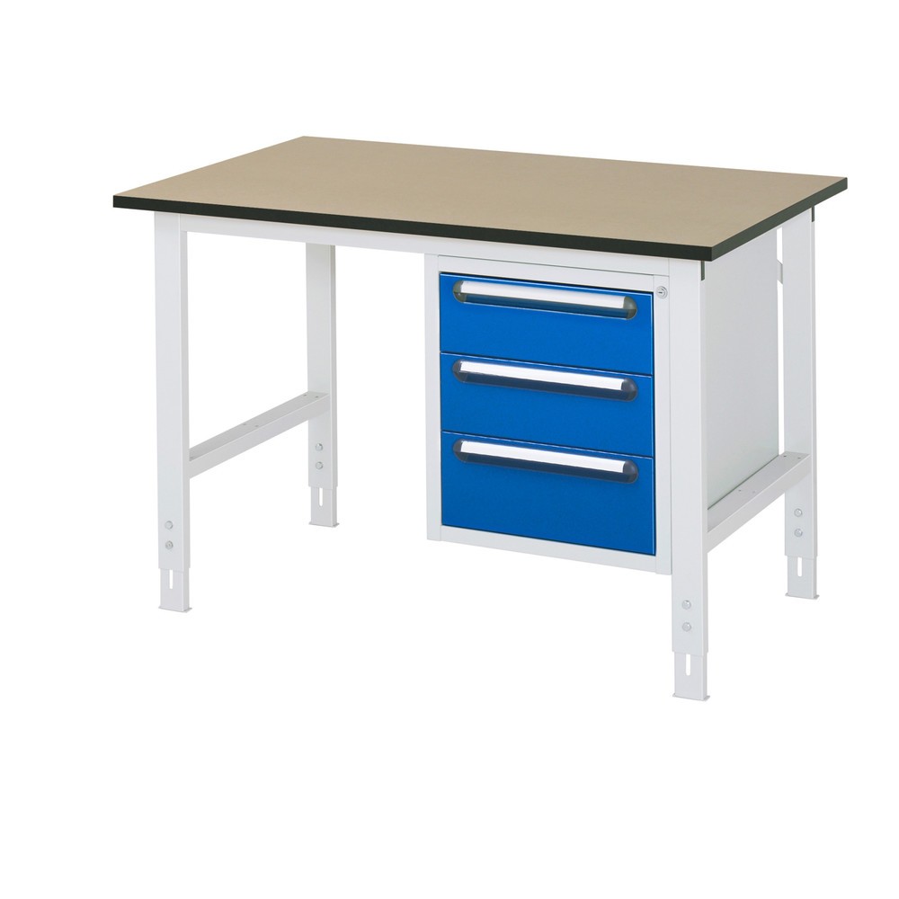 Numéro de l'image du produit 1: RAU Table de travail réglable en hauteur Série TOM, HxlxP 760-1 080 x 1 250 x 800 mm, 3 tiroirs, plan de travail en MDF
