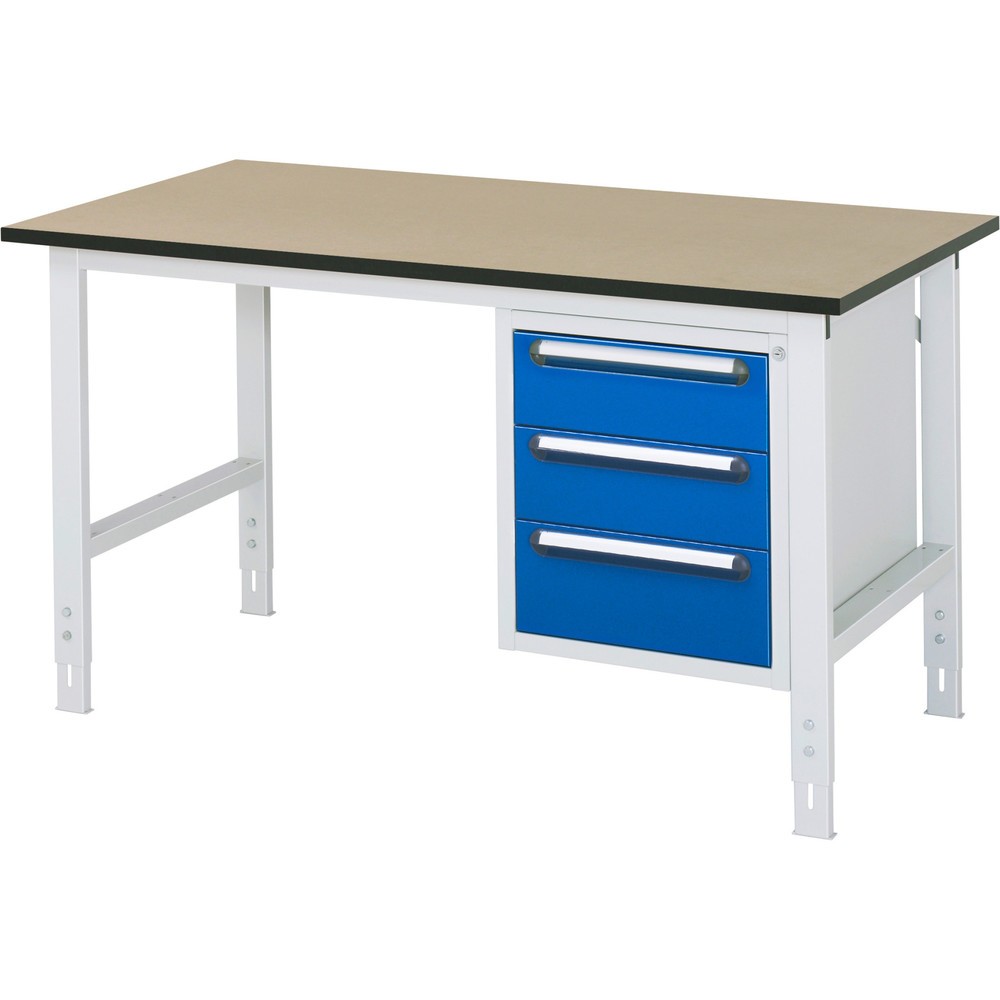 Numéro de l'image du produit 1: RAU Table de travail réglable en hauteur Série TOM, HxlxP 760-1 080 x 1 500 x 800 mm, 3 tiroirs, plan de travail en MDF