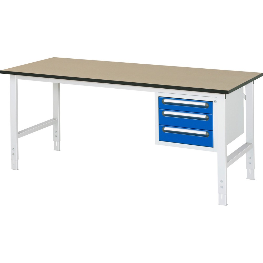 Numéro de l'image du produit 1: RAU Table de travail réglable en hauteur Série TOM, HxlxP 760-1 080 x 2 500 x 800 mm, 3 tiroirs, plan de travail en MDF