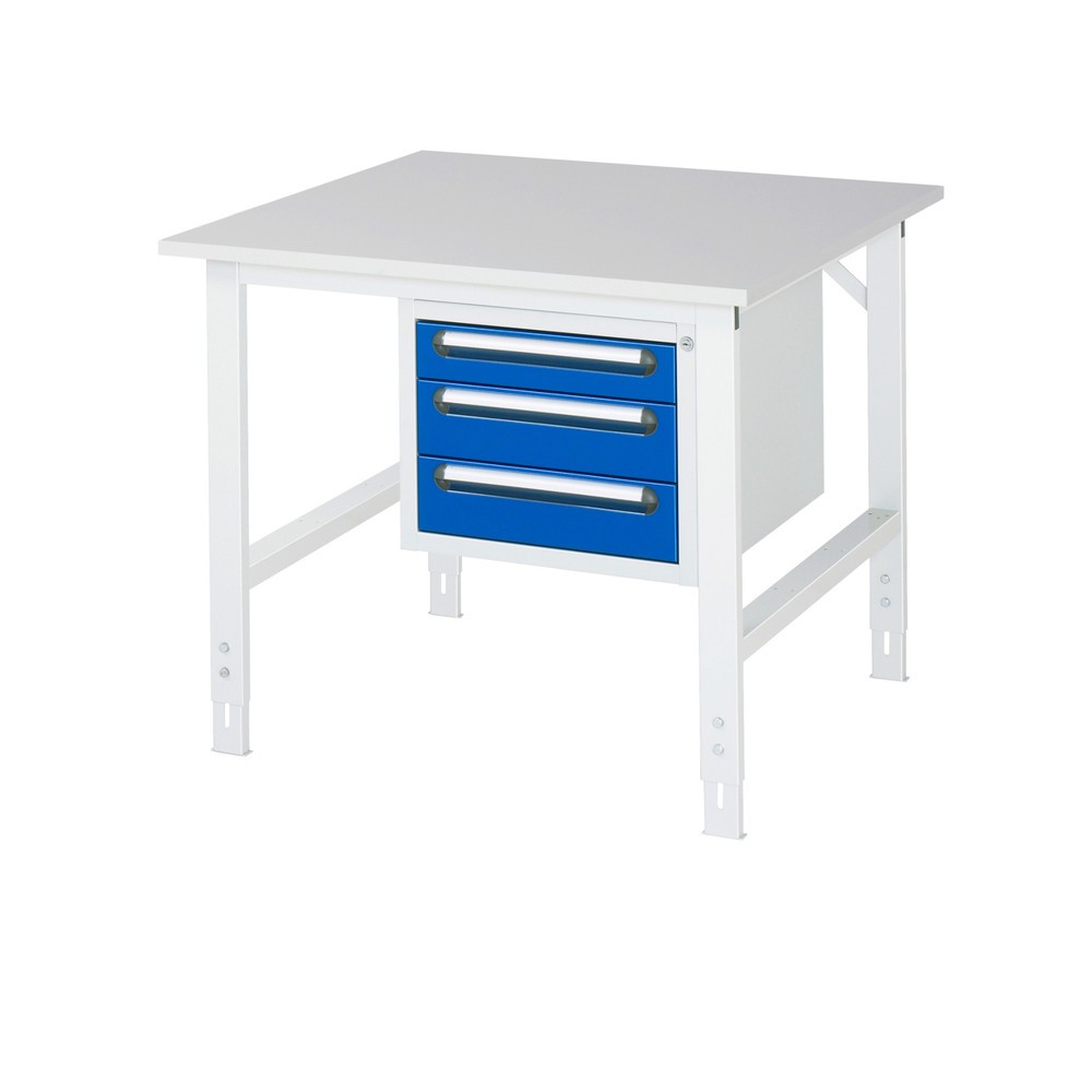 Numéro de l'image du produit 1: RAU Table de travail réglable en hauteur Série TOM, HxlxP 760-1 080 x 1 000 x 1 000 mm, 3 tiroirs, plan de travail avec revêtement en mélamine