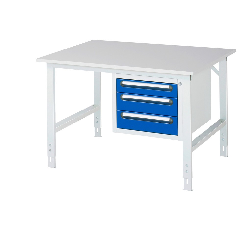 Numéro de l'image du produit 1: RAU Table de travail réglable en hauteur Série TOM, HxlxP 760-1 080 x 1 250 x 1 000 mm, 3 tiroirs, plan de travail avec revêtement en mélamine