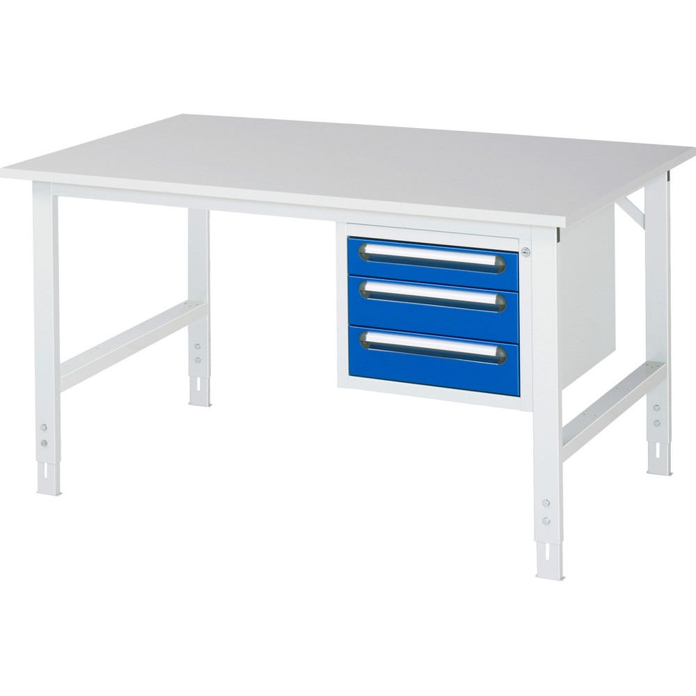 Numéro de l'image du produit 1: RAU Table de travail réglable en hauteur Série TOM, HxlxP 760-1 080 x 1 500 x 1 000 mm, 3 tiroirs, plan de travail avec revêtement en mélamine