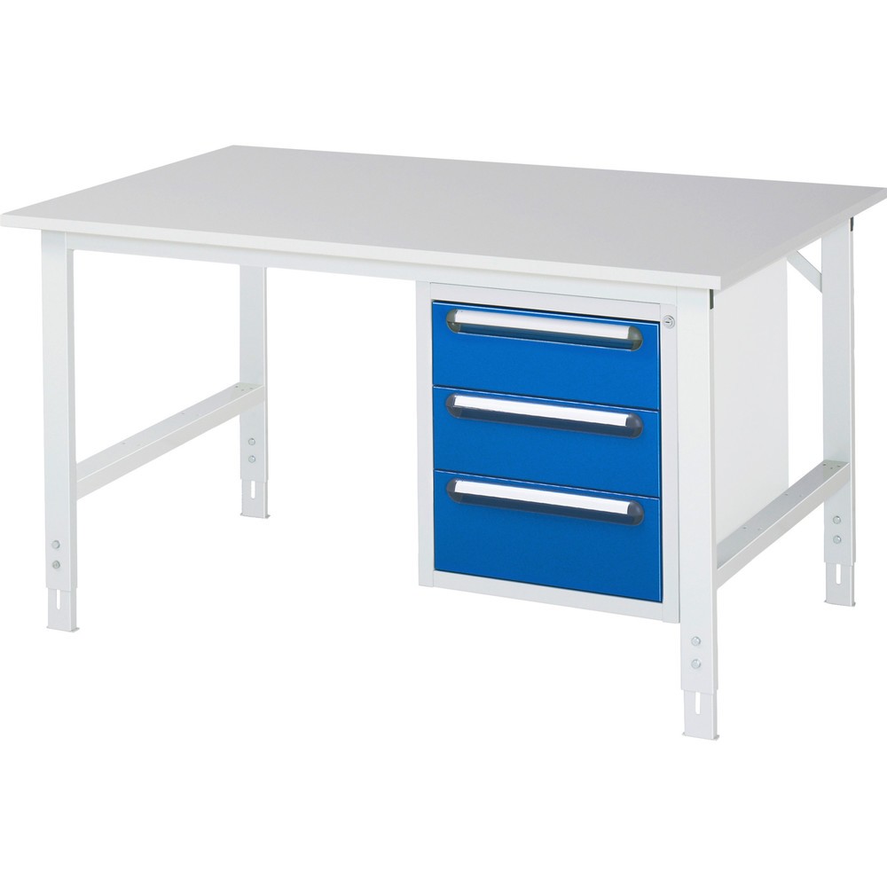 Numéro de l'image du produit 1: RAU Table de travail réglable en hauteur Série TOM, HxlxP 760-1 080 x 1 500 x 1 000 mm, 3 tiroirs, plan de travail avec revêtement en mélamine