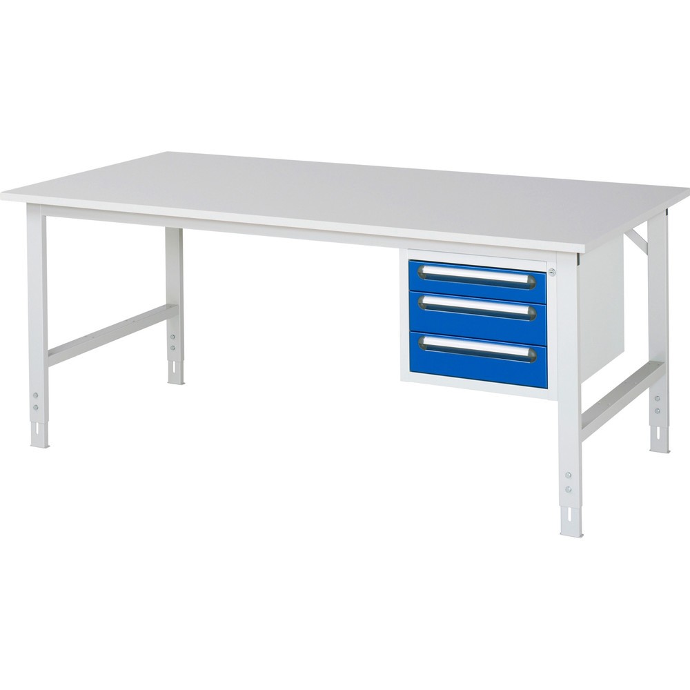 Numéro de l'image du produit 1: RAU Table de travail réglable en hauteur Série TOM, HxlxP 760-1 080 x 2 500 x 1 000 mm, 3 tiroirs, plan de travail avec revêtement en mélamine
