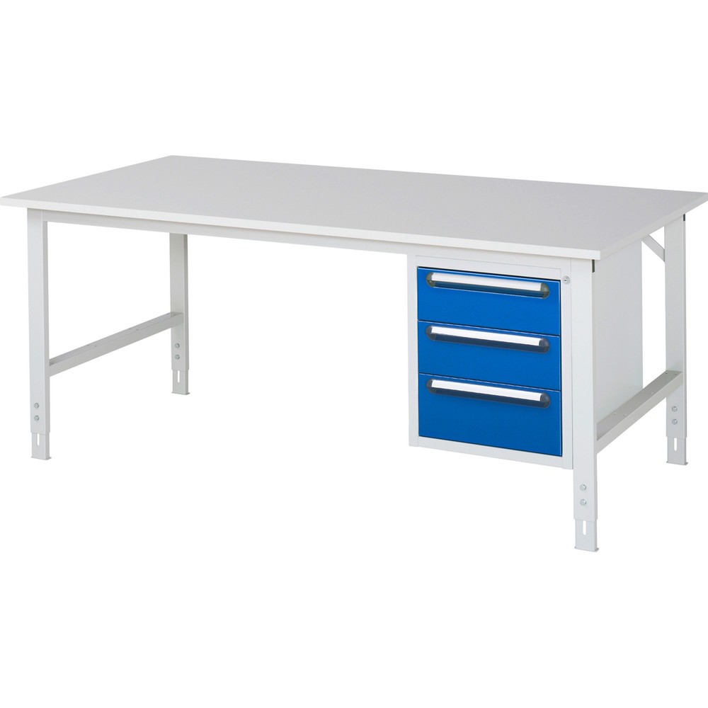 Numéro de l'image du produit 1: RAU Table de travail réglable en hauteur Série TOM, HxlxP 760-1 080 x 2 500 x 1 000 mm, 3 tiroirs, plan de travail avec revêtement en mélamine