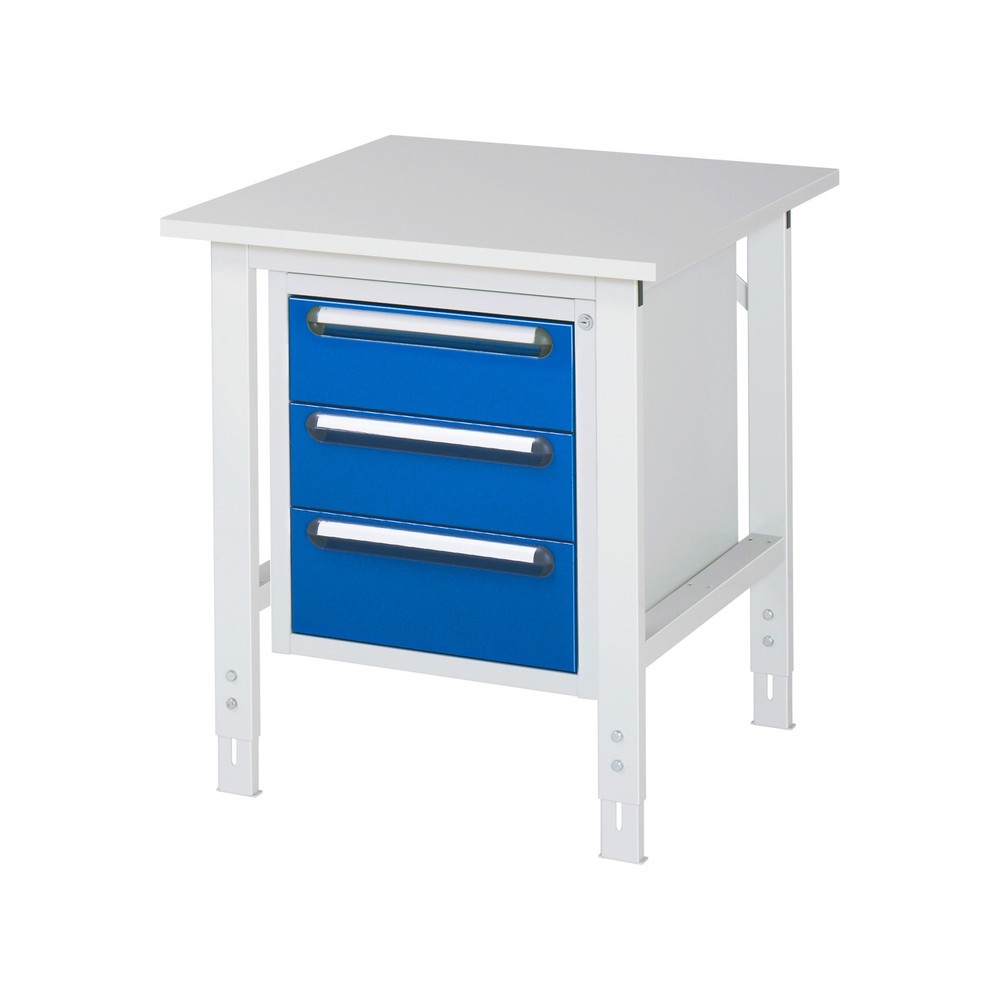 Numéro de l'image du produit 1: RAU Table de travail réglable en hauteur Série TOM, HxlxP 760-1 080 x 750 x 800 mm, 3 tiroirs, plan de travail avec revêtement en mélamine