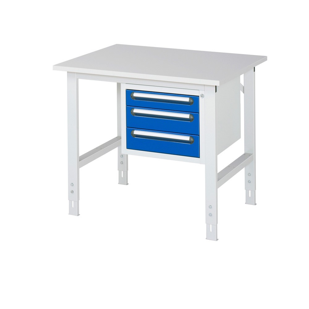 Numéro de l'image du produit 1: RAU Table de travail réglable en hauteur Série TOM, HxlxP 760-1 080 x 1 000 x 800 mm, 3 tiroirs, plan de travail avec revêtement en mélamine