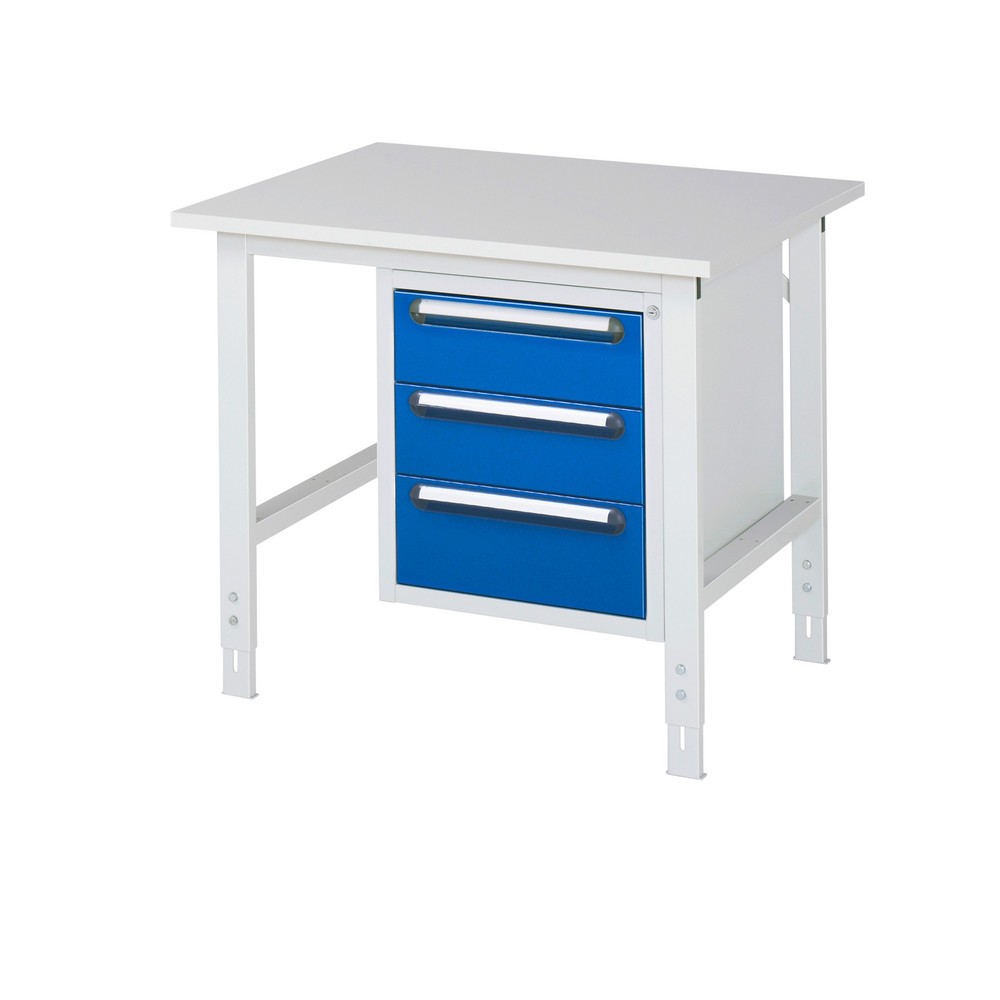 Numéro de l'image du produit 1: RAU Table de travail réglable en hauteur Série TOM, HxlxP 760-1 080 x 1 000 x 800 mm, 3 tiroirs, plan de travail avec revêtement en mélamine