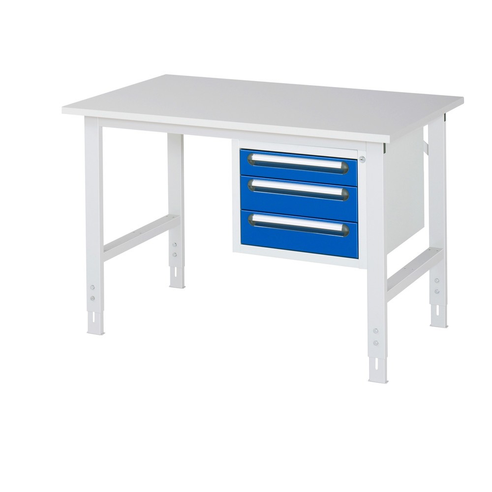 Numéro de l'image du produit 1: RAU Table de travail réglable en hauteur Série TOM, HxlxP 760-1 080 x 1 250 x 800 mm, 3 tiroirs, plan de travail avec revêtement en mélamine