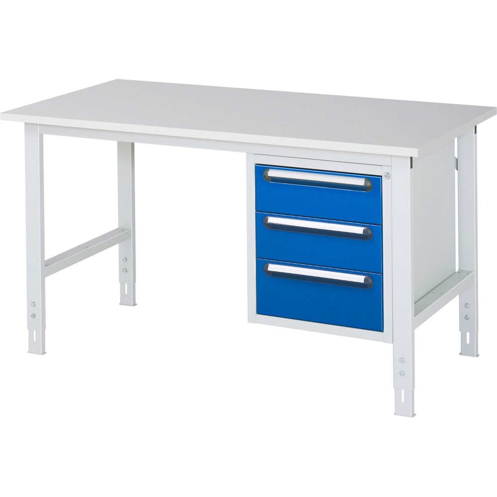 Numéro de l'image du produit 1: RAU Table de travail réglable en hauteur Série TOM, HxlxP 760-1 080 x 1 500 x 800 mm, 3 tiroirs, plan de travail avec revêtement en mélamine