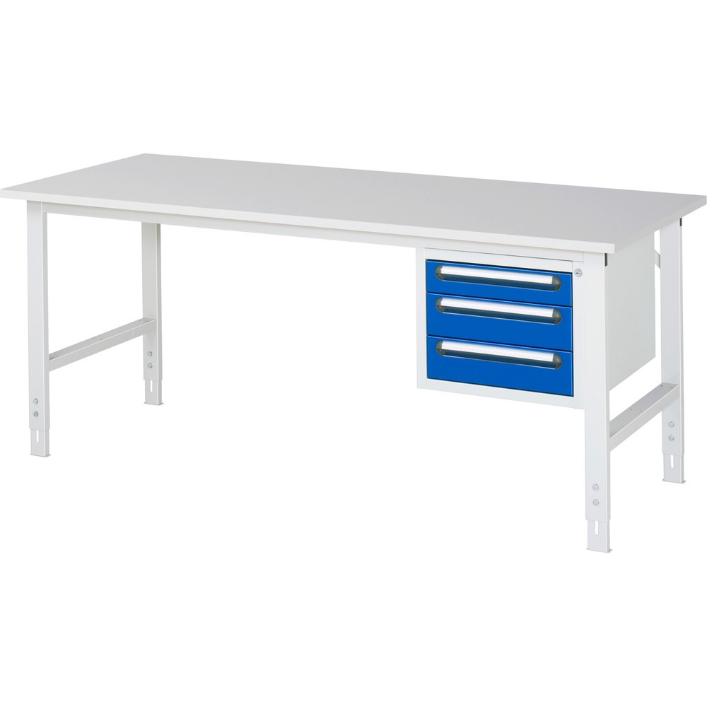 Illustration du produit: RAU Table de travail réglable en hauteur Série TOM, HxlxP 760-1 080 x 2 500 x 800 mm, 3 tiroirs, plan de travail avec revêtement en mélamine