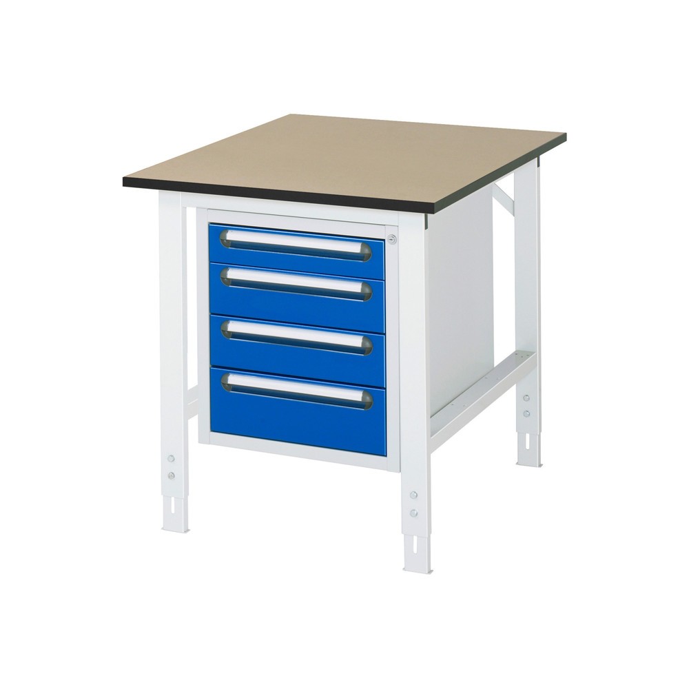 Numéro de l'image du produit 1: RAU Établi réglable en hauteur série TOM, HxlxP 760-1 080 x 750 x 1 000 mm, 4 tiroirs, Plan de travail en MDF