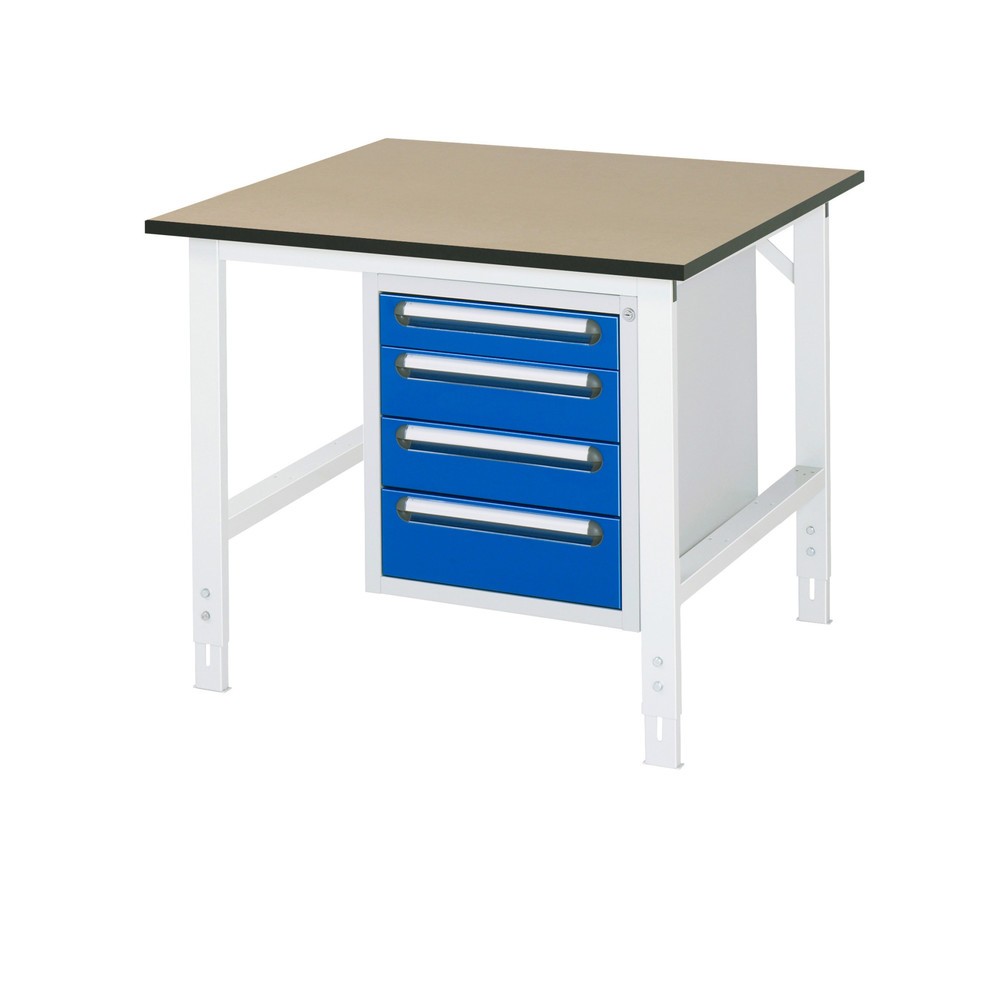 Numéro de l'image du produit 1: RAU Établi réglable en hauteur série TOM, HxlxP 760-1 080 x 1 000 x 1 000 mm, 4 tiroirs, Plan de travail en MDF