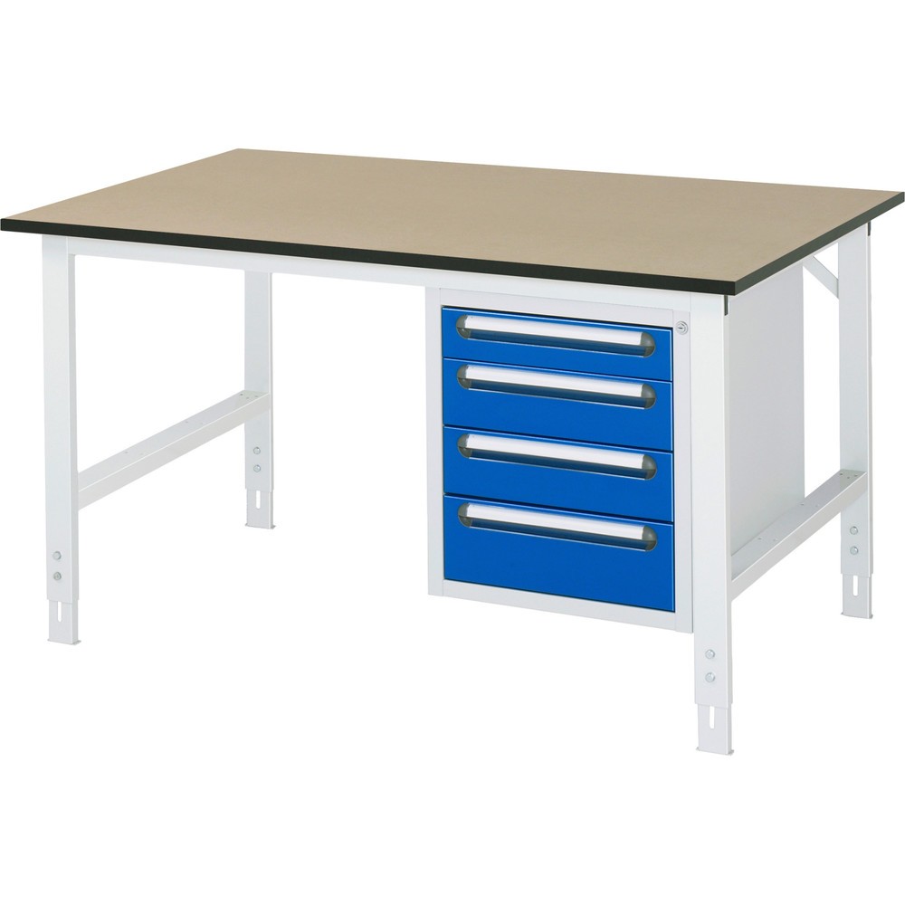 Numéro de l'image du produit 1: RAU Table de travail réglable en hauteur Série TOM, HxlxP 760-1 080 x 1 500 x 1 000 mm, 4 tiroirs, plan de travail en MDF