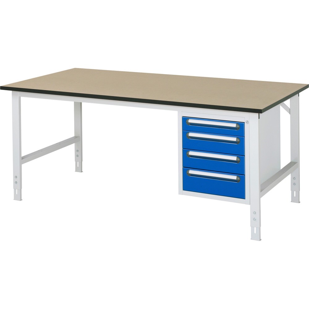 Numéro de l'image du produit 1: RAU Table de travail réglable en hauteur Série TOM, HxlxP 760-1 080 x 2 500 x 1 000 mm, 4 tiroirs, plan de travail en MDF