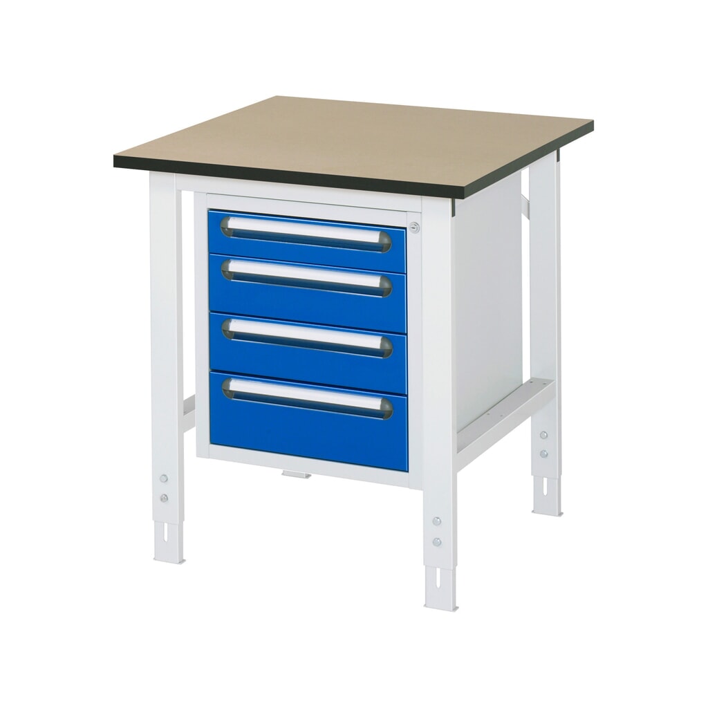 RAU Table de travail réglable en hauteur Série TOM, HxlxP 760-1 080 x 750 x 800 mm, 4 tiroirs, plan de travail en MDF N° de l'image du produit 1 : RAU Table de travail réglable en hauteur Série TOM, HxlxP 760-1 080 x 750 x 800 mm, 4 tiroirs, plan de travail en MDF