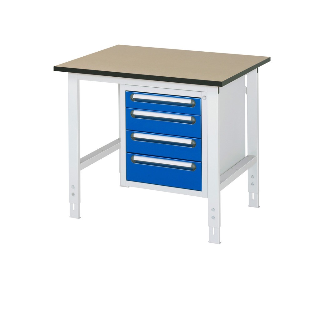 Numéro de l'image du produit 1: RAU Table de travail réglable en hauteur Série TOM, HxlxP 760-1 080 x 1 000 x 800 mm, 4 tiroirs, plan de travail en MDF