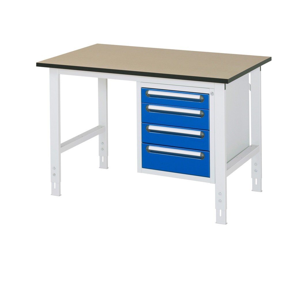 RAU Table de travail réglable en hauteur Série TOM, HxlxP 760-1 080 x 1 250 x 800 mm, 4 tiroirs, plan de travail en MDF N° de l'image du produit 1 : RAU Table de travail réglable en hauteur Série TOM, HxlxP 760-1 080 x 1 250 x 800 mm, 4 tiroirs, plan de travail en MDF