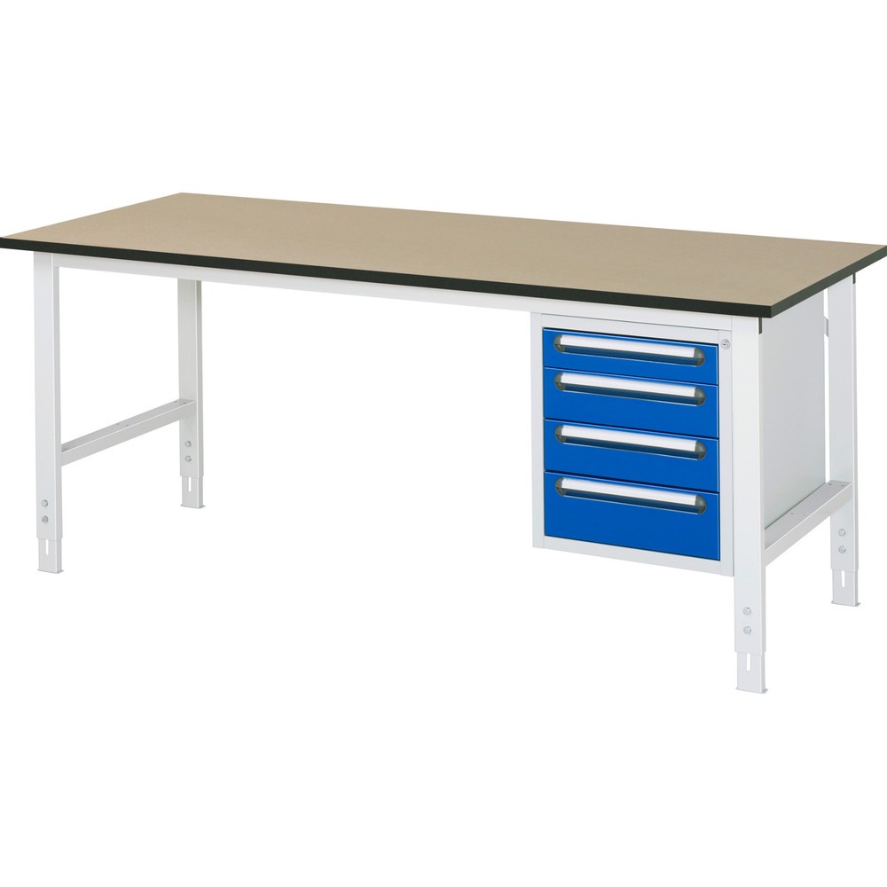 Numéro de l'image du produit 1: RAU Table de travail réglable en hauteur Série TOM, HxlxP 760-1 080 x 2 500 x 800 mm, 4 tiroirs, plan de travail en MDF