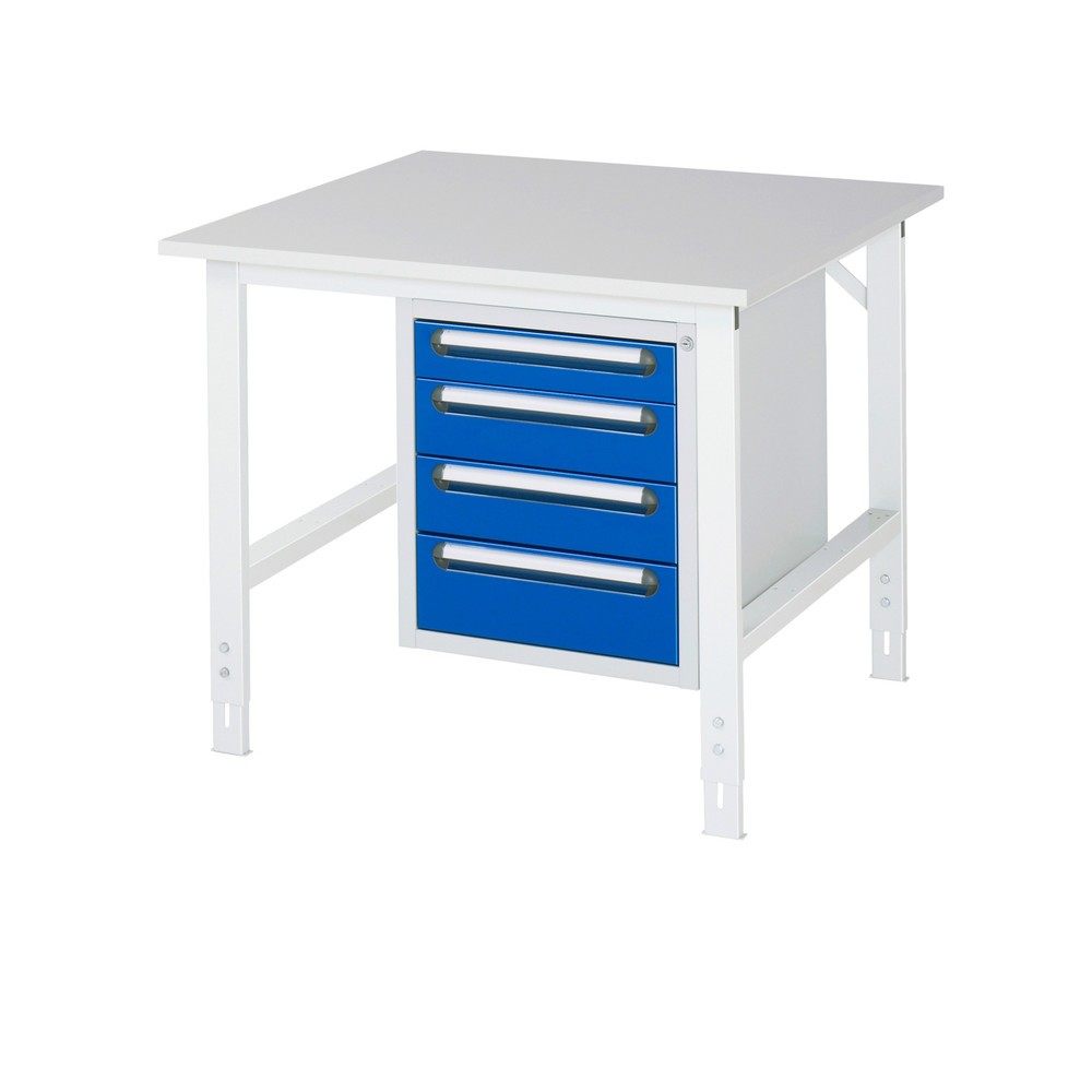 Numéro de l'image du produit 1: RAU Table de travail réglable en hauteur Série TOM, HxlxP 760-1 080 x 1 000 x 1 000 mm, 4 tiroirs, plan de travail avec revêtement en mélamine