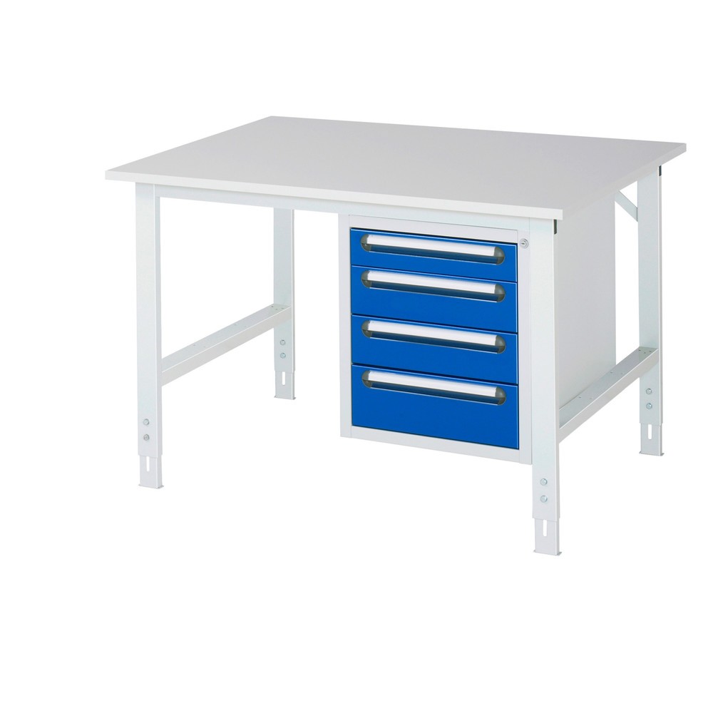 Numéro de l'image du produit 1: RAU Table de travail réglable en hauteur Série TOM, HxlxP 760-1 080 x 1 250 x 1 000 mm, 4 tiroirs, plan de travail avec revêtement en mélamine