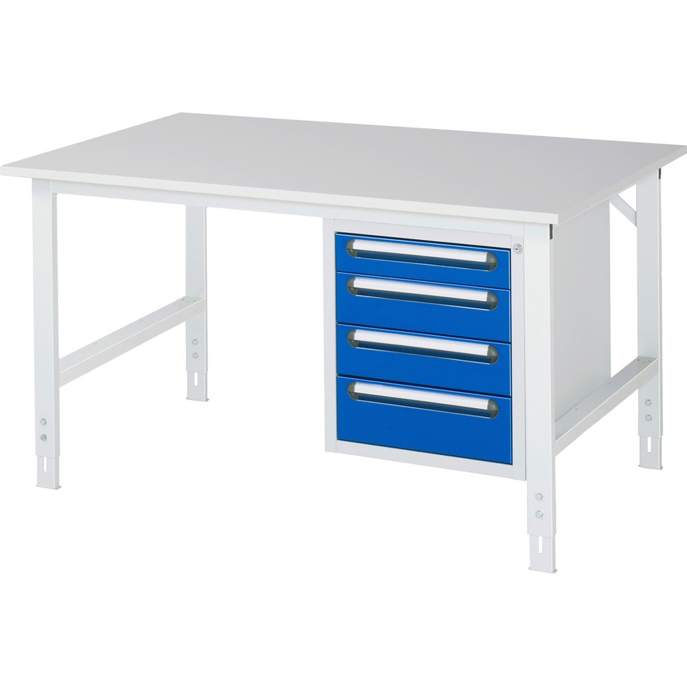 Numéro de l'image du produit 1: RAU Table de travail réglable en hauteur Série TOM, HxlxP 760-1 080 x 1 500 x 1 000 mm, 4 tiroirs, plan de travail avec revêtement en mélamine