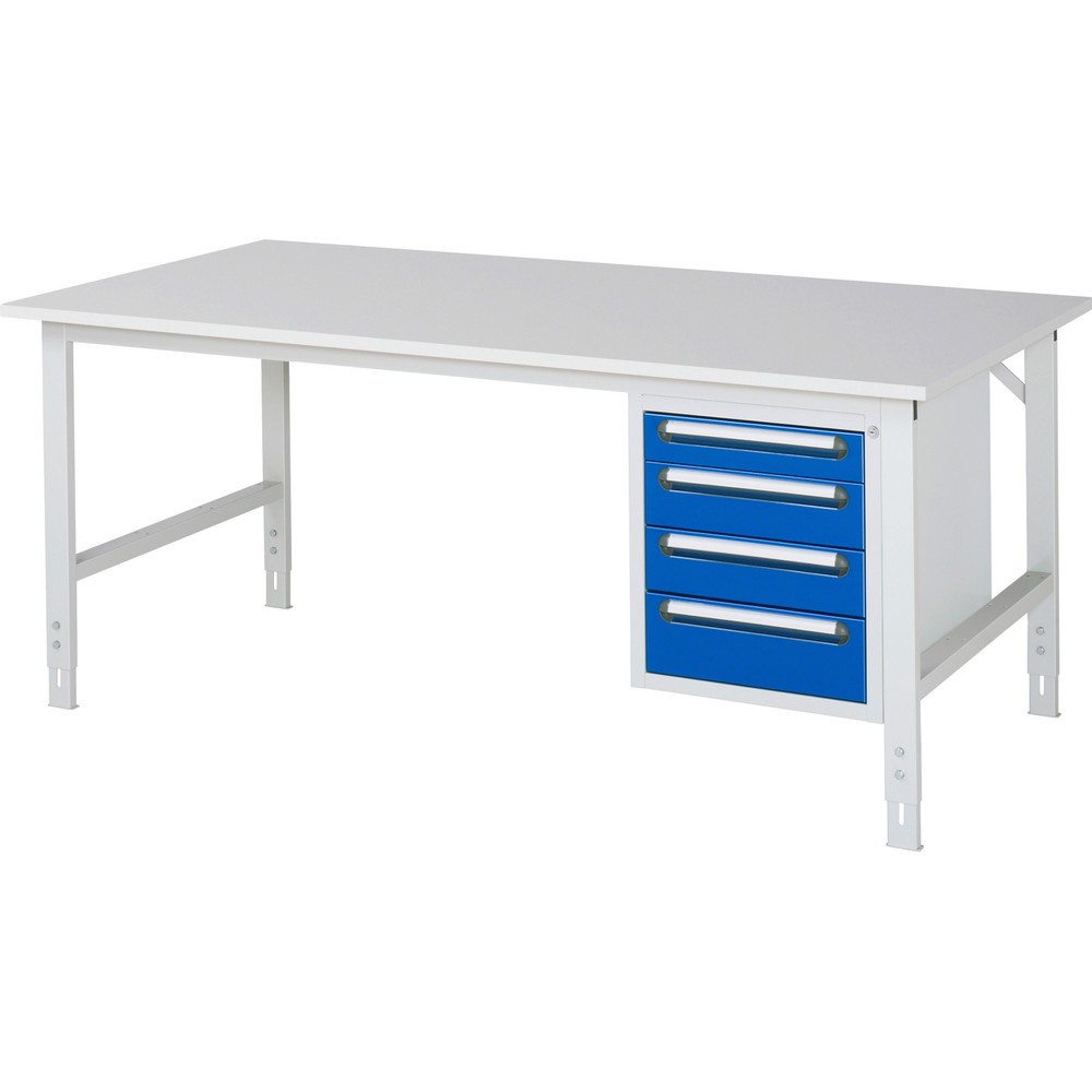 Numéro de l'image du produit 1: RAU Table de travail réglable en hauteur Série TOM, HxlxP 760-1 080 x 2 500 x 1 000 mm, 4 tiroirs, plan de travail avec revêtement en mélamine