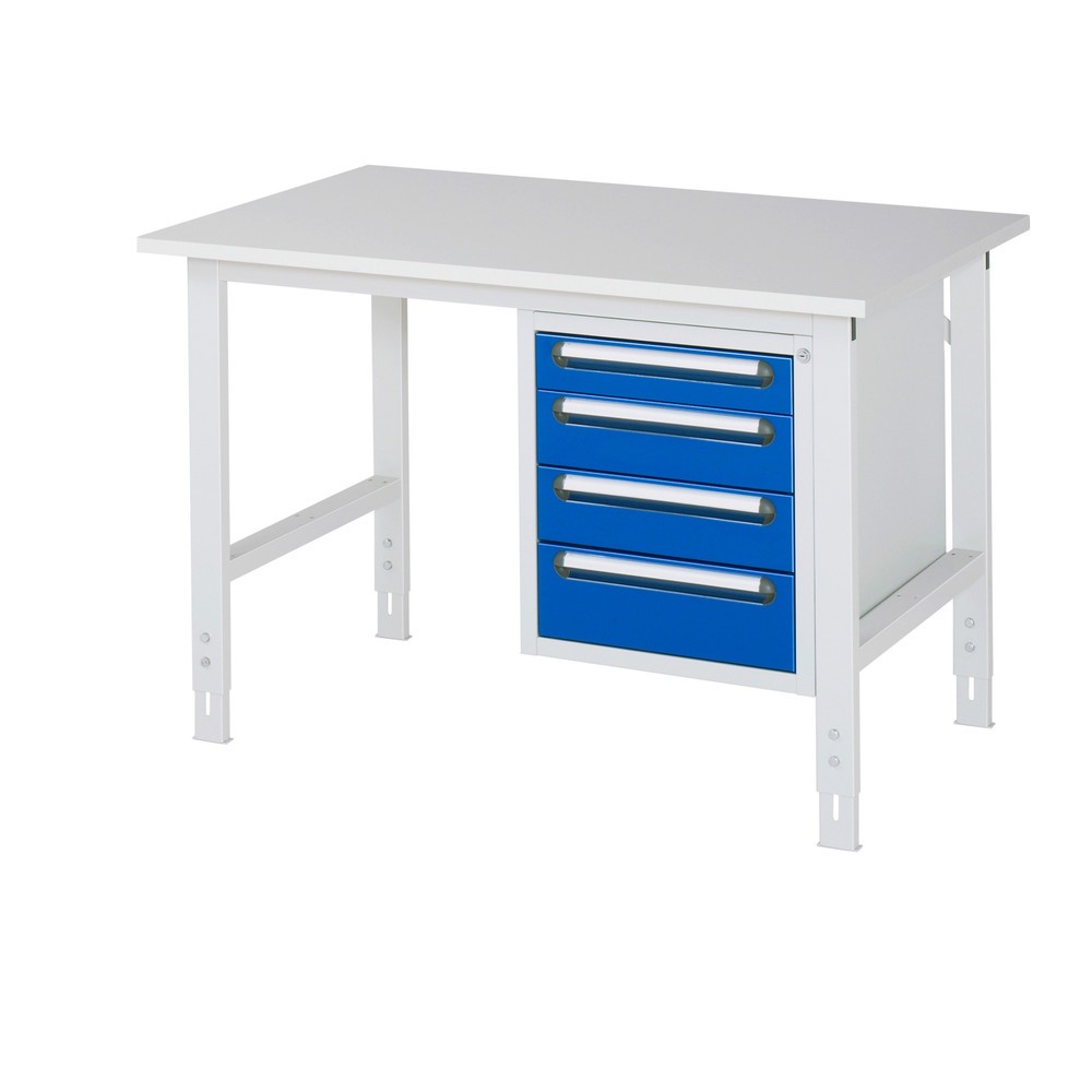 Numéro de l'image du produit 1: RAU Table de travail réglable en hauteur Série TOM, HxlxP 760-1 080 x 1 250 x 800 mm, 4 tiroirs, plan de travail avec revêtement en mélamine