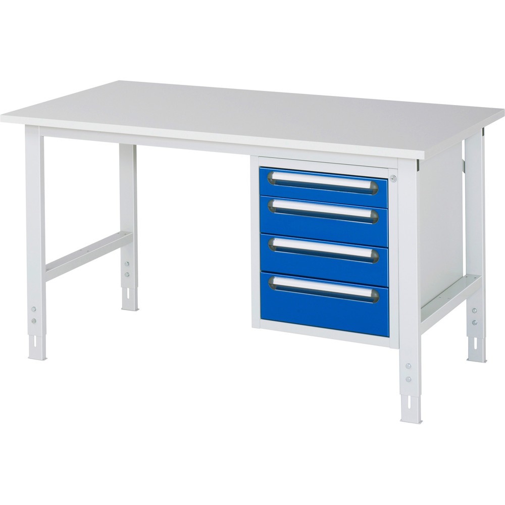Numéro de l'image du produit 1: RAU Table de travail réglable en hauteur Série TOM, HxlxP 760-1 080 x 1 500 x 800 mm, 4 tiroirs, plan de travail avec revêtement en mélamine